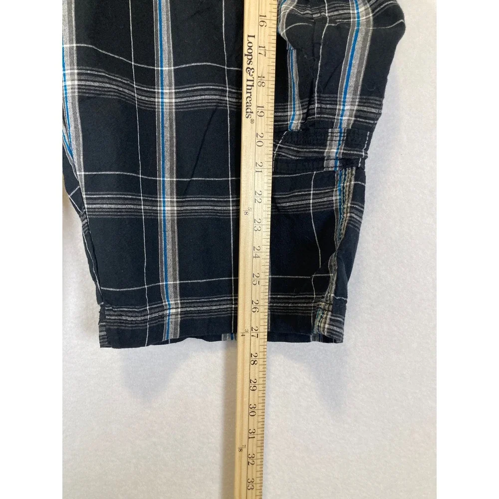 Skater Grunge Unionbay Mens 40 Black‎ Blue Plaid Utility Cotton Cargo Shorts